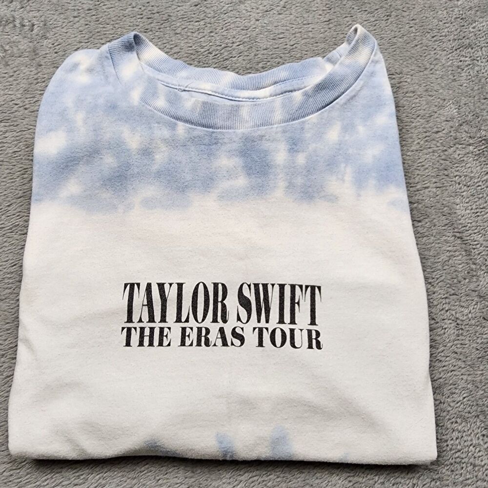 Taylor Swift The Eras Tour Sleeveless Shirt M Blue White Tie Dye 100% Cotton Tee